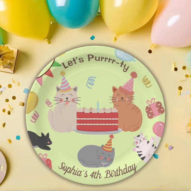 Cute Cats Kid's Birthday Party Paper Plate (Creator Uploaded)