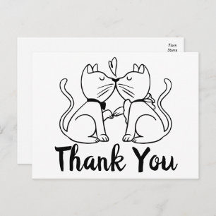 Cute Cats Kissing Kiitties Black White Wedding Postcard