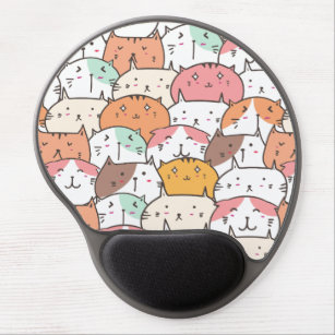Cute cats kittens faces illustration pattern gel mouse pad