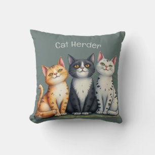 Cute Cats Kittens Looking Happy Grey Cushion