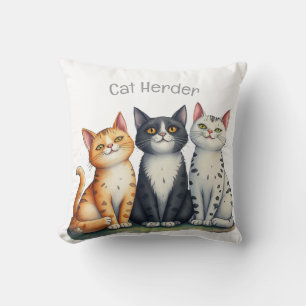 Cute Cats Kittens Looking Happy Grey Cushion