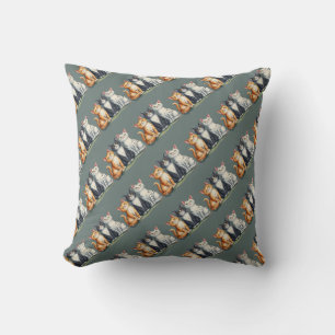 Cute Cats Kittens Looking Happy Grey  Cushion
