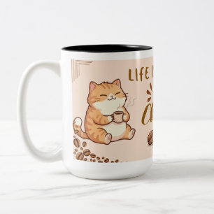 Cute Cats Life Is Better After Coffee Wraparound M Two-Tone Coffee Mug