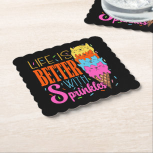Cute Cats Life Is Better With Sprinkles Cat Lovers Paper Coaster