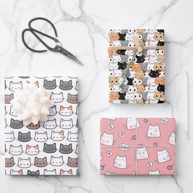 cute cats life pattern wrapping paper sheet (Front)
