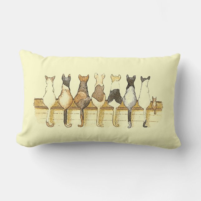 Cute cats lineup decorative pillow (Front)