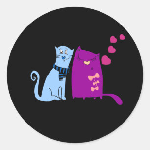 Cute cats love design classic round sticker