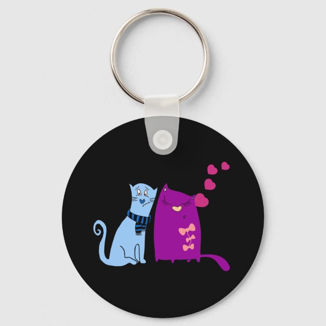 Cute cats love design key ring (Front)
