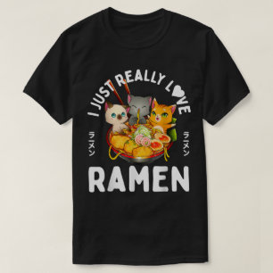 Cute Cats Love Ramen Bowl Design T-Shirt