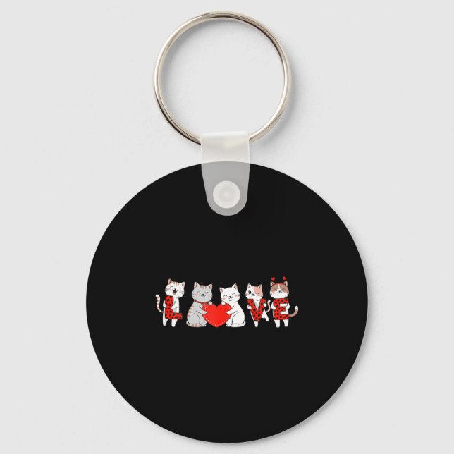 Cute Cats Love Valentine Design For Men Women Kids Key Ring (Front)