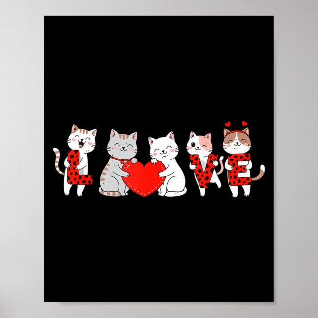 Cute Cats Love Valentine Design For Men Women Kids Poster (Front)