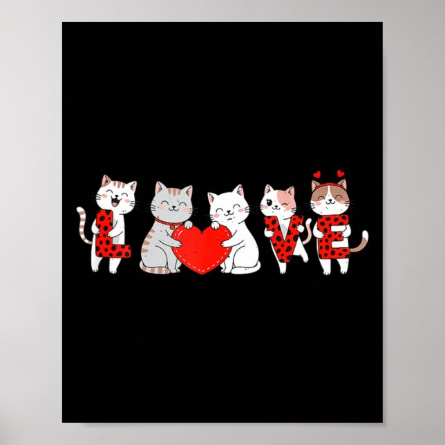 Cute Cats Love Valentine Design For Men Women Kids Poster (Front)
