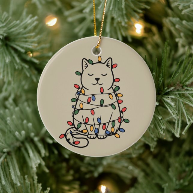 Cute Cats Lover Christmas Lights Cat Mom Xmas Ceramic Ornament (Tree)