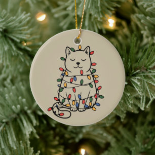 Cute Cats Lover Christmas Lights Cat Mum Xmas Ceramic Ornament