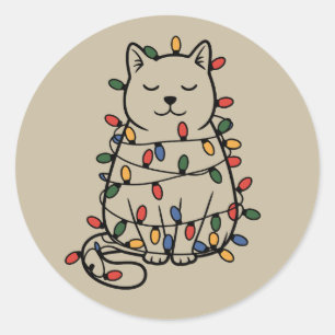 Cute Cats Lover Christmas Lights Cat Mum Xmas Classic Round Sticker