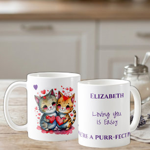 Cute cats loving you personalised name purple coffee mug