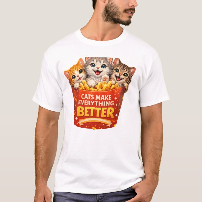 Cute Cats Make Everything Better Cartoon Design T-Shirt (Front)
