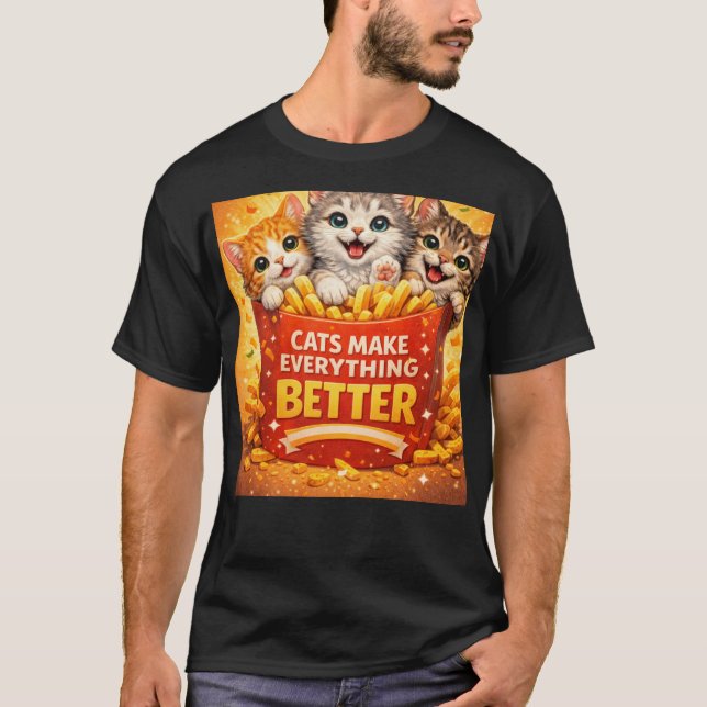Cute Cats Make Everything Better Cartoon Design T-Shirt (Front)