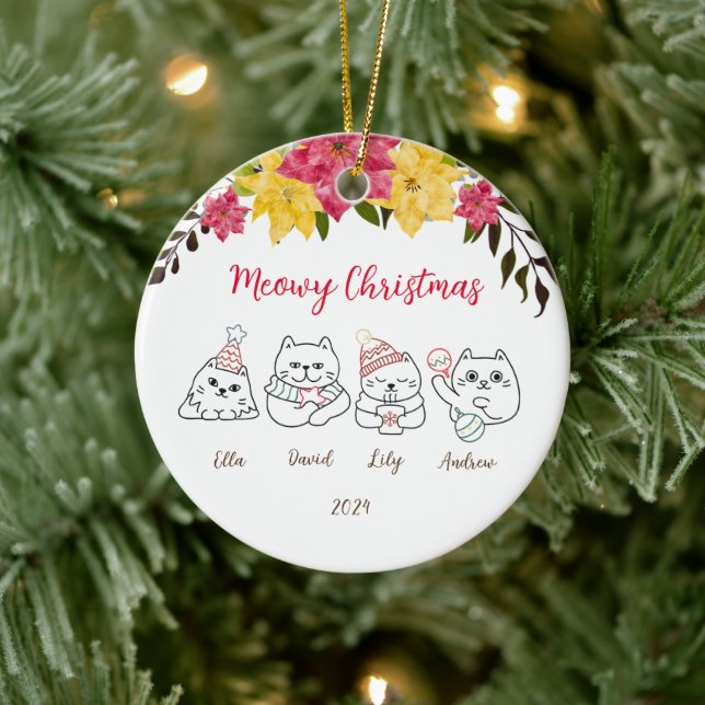 Cute Cats Meowy Christmas Greetings Ornament (Tree)