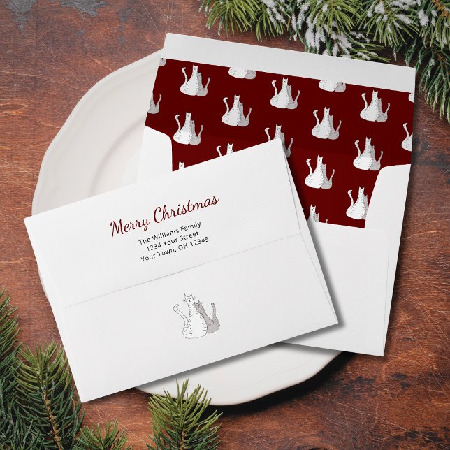 Cute Cats Merry Christmas Festive Return Address Envelope (Creator Uploaded)