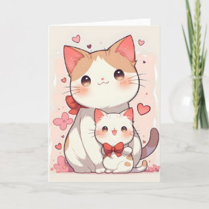 Cute Cats Mum and Child Anime Holiday Card
