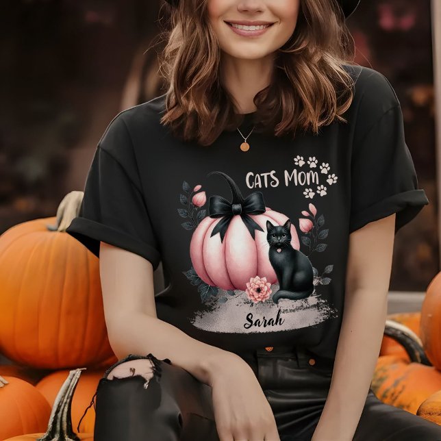 Cute Cats Mum Halloween Personalised Pink T-Shirt (Creator Uploaded)