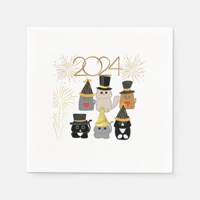 Cute Cats New Years Celebration  Napkin (Front)