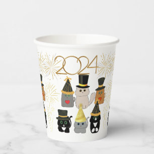 Cute Cats New Years Celebration Paper Cups