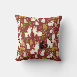 Cute Cats on a Burgundy Background Cushion