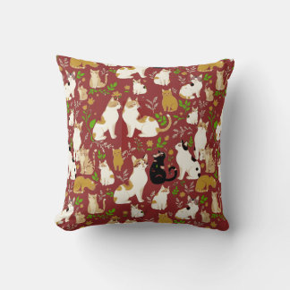 Cute Cats on a Burgundy Background Cushion