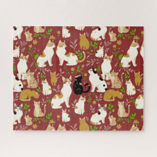 Cute Cats on a Burgundy Background Jigsaw Puzzle