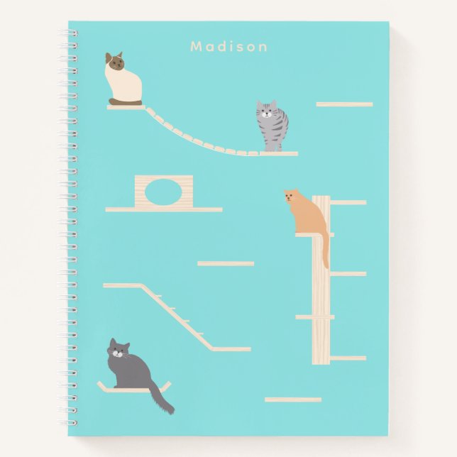 Cute Cats On A Cat Wall Blue Spiral Notebook (Front)