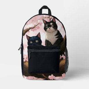 Cute Cats On A Cherry Blossom Tree Printed Backpack