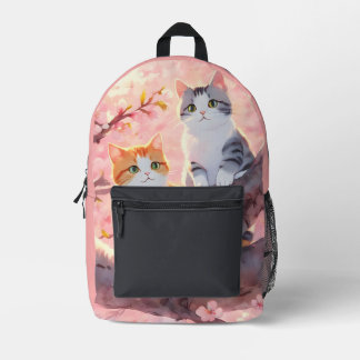 Cute Cats On A Cherry Blossom Tree Printed Backpack