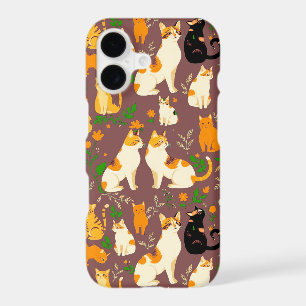 Cute Cats on a Coffee Brown Background