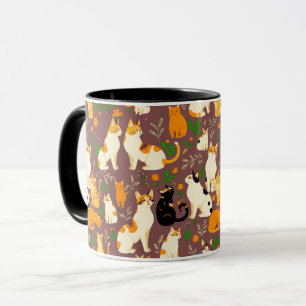 Cute Cats on a Coffee Brown Background Mug