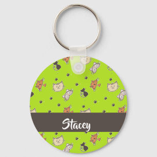 Cute cats on green key ring