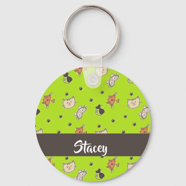 Cute cats on green key ring (Front)