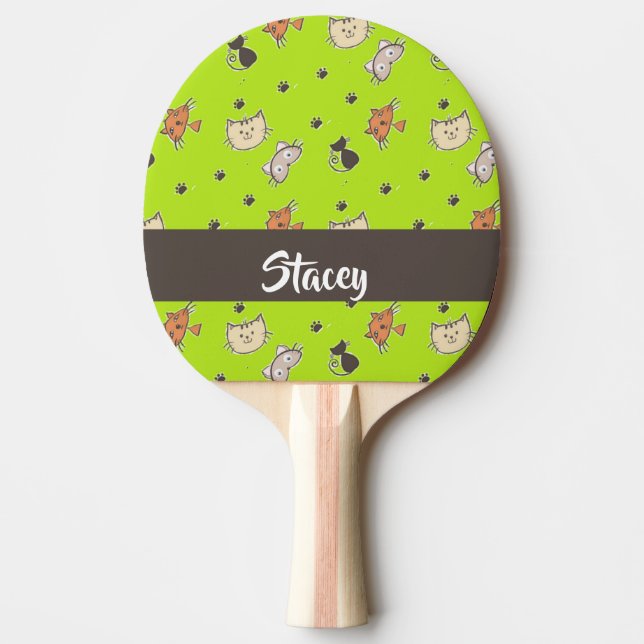 Cute cats on green ping pong paddle (Front)