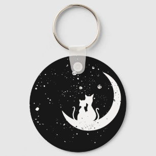 Cute Cats on Moon Key Ring