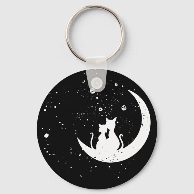Cute Cats on Moon Key Ring (Front)
