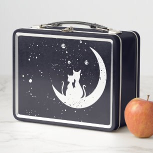 Cute Cats on Moon Metal Lunch Box