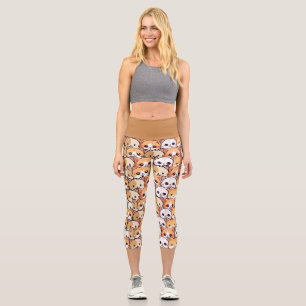 Cute cats orange kitten pet Seamless Pattern Capri Leggings