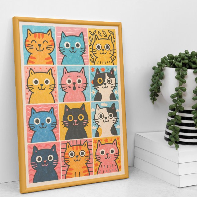 Cute Cats Panel Collage Wall Art Poster Print (Creator Uploaded)