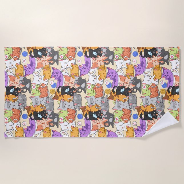 Cute cats pattern    beach towel (Front)