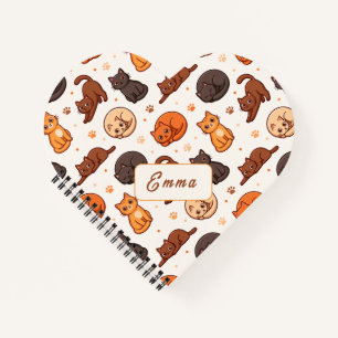 Cute Cats Pattern Custom Monogram Heart Keepsake Notebook