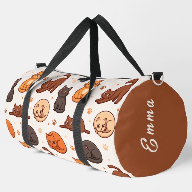 Cute Cats Pattern Custom Monogram Name Kids Duffle Bag (Left Corner)