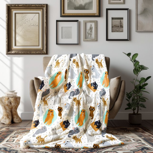 Cute cats Pattern Fleece Blanket (Creator Uploaded)