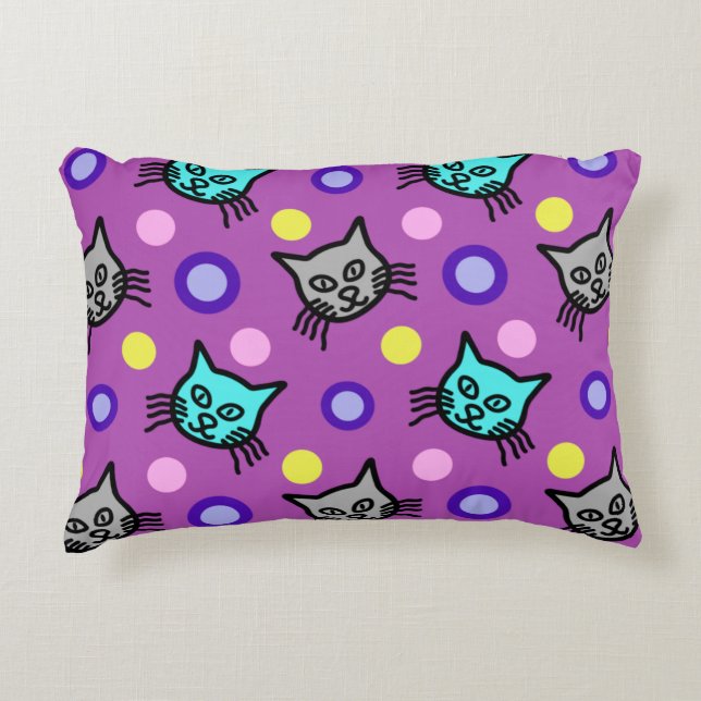 Cute Cats Pattern in Violet Accent Pillow (Front)
