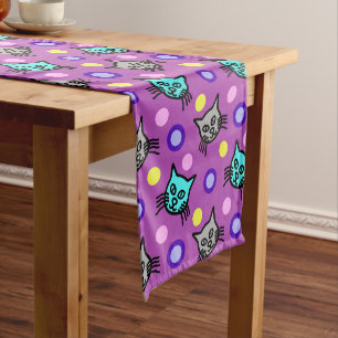 Cute Cats Pattern in Violet Medium Table Runner